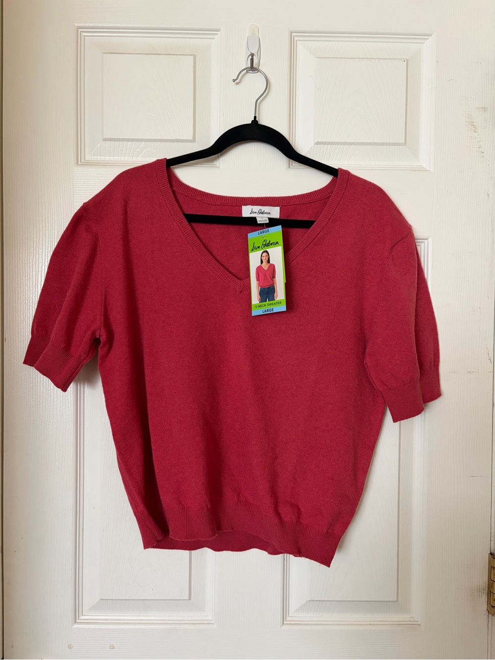 Sam Edelman Raspberry Pink V-Neck Short Sleeve Sweater